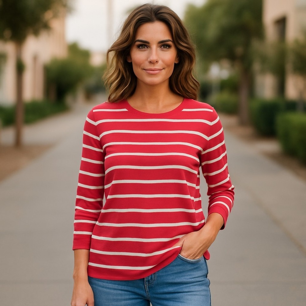 Vintage Talbots Petites Striped Top Womens Long Sleeve - Size Sp - Red,‎ White